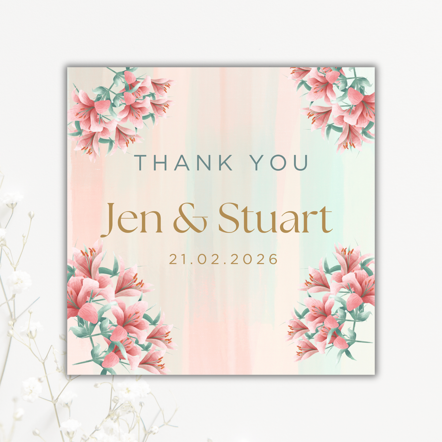 Watercolour Thank You Wedding Coaster