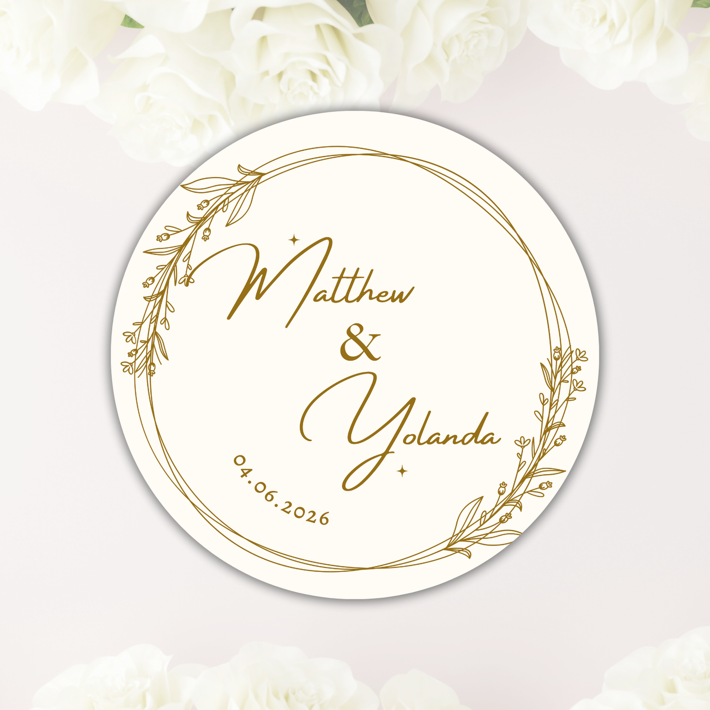 Personalised Wedding Sticker-Beige and Gold Wreath