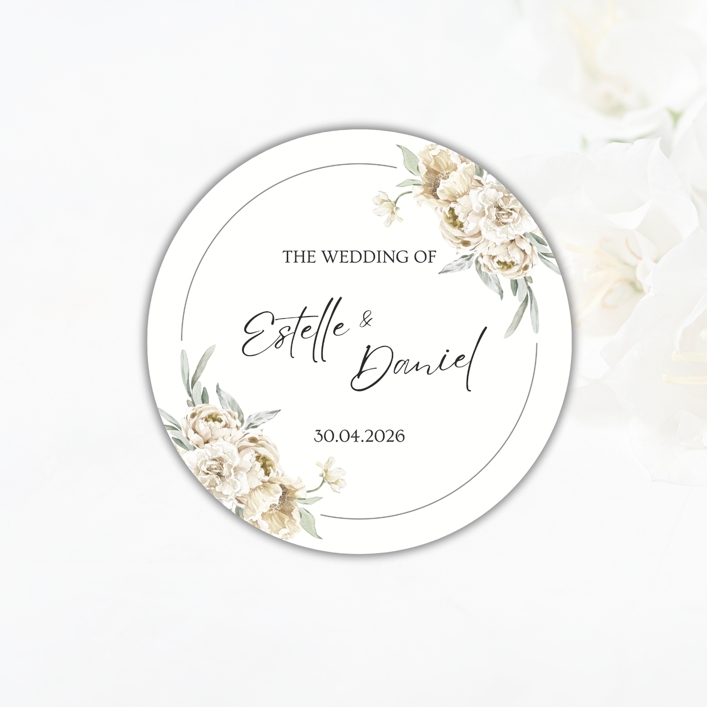 Personalised Wedding Sticker- Soft White Floral