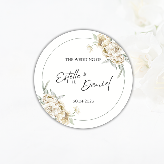 Personalised Wedding Sticker- Soft White Floral