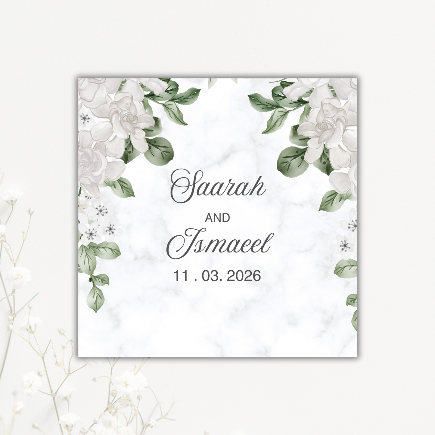 White and Green Floral Wedding Coaster