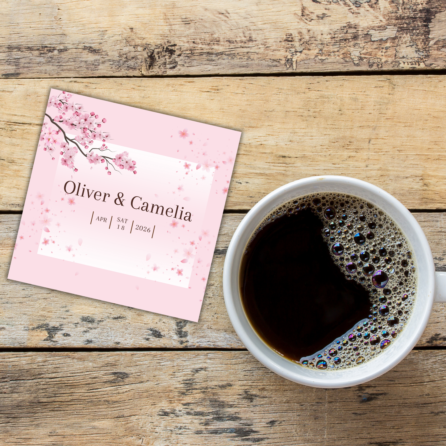Pink Cherry Blossom Wedding Coaster