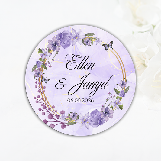 Wedding Sticker-Purple and White Floral