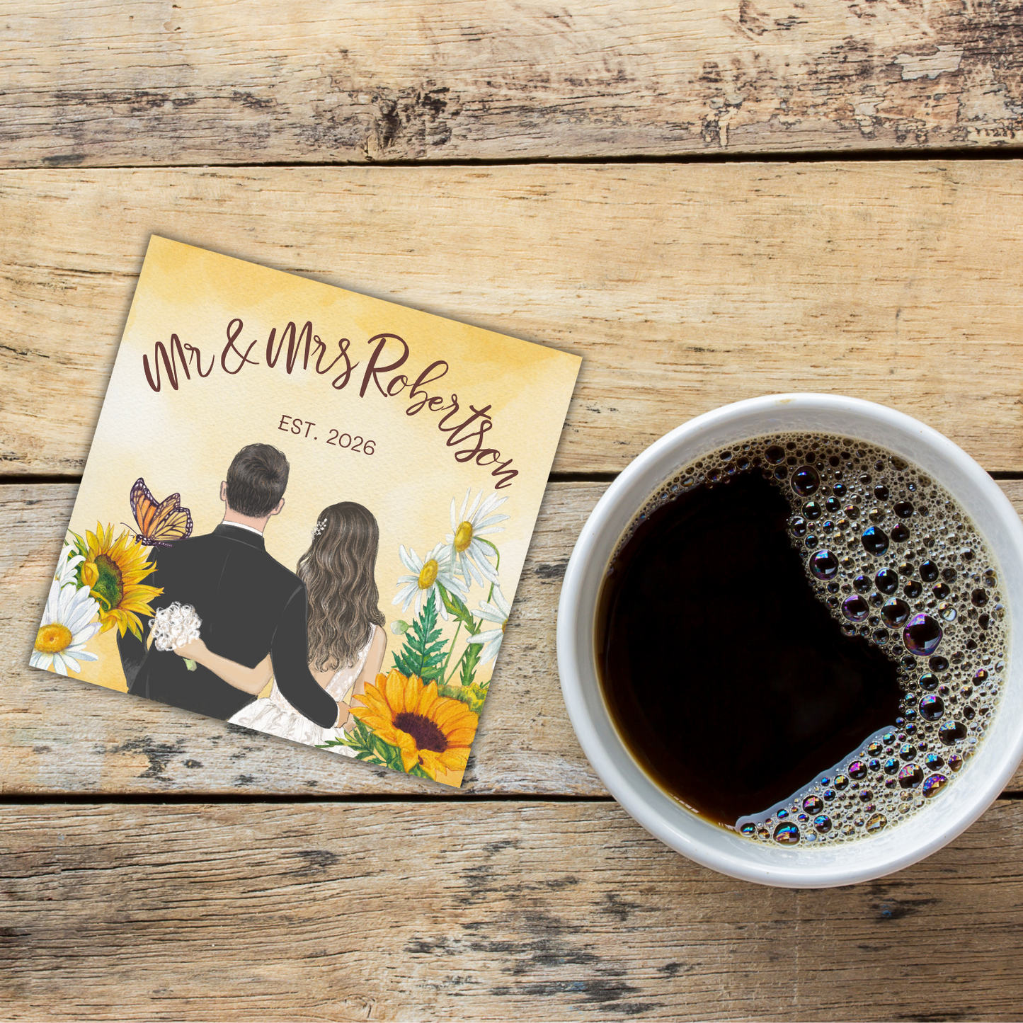 Mr and Mrs Sunflower Wedding Coaster