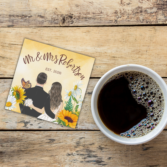 Mr and Mrs Sunflower Wedding Coaster
