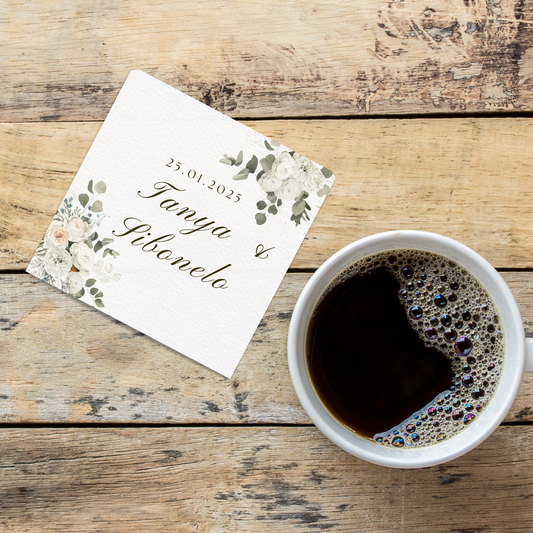 Textured White Floral Wedding Coaster
