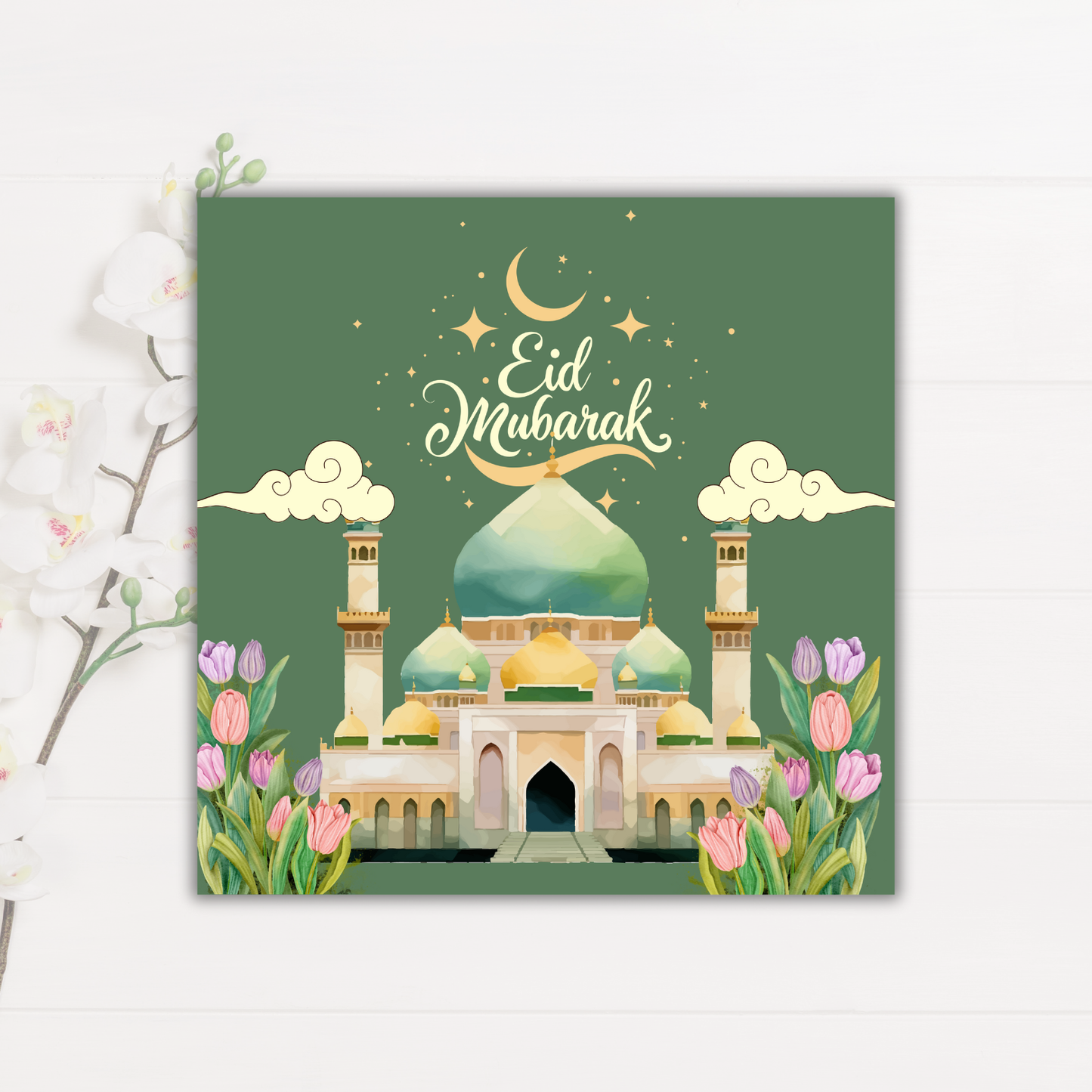 Watercolour Tulips Eid Mubarak Coaster