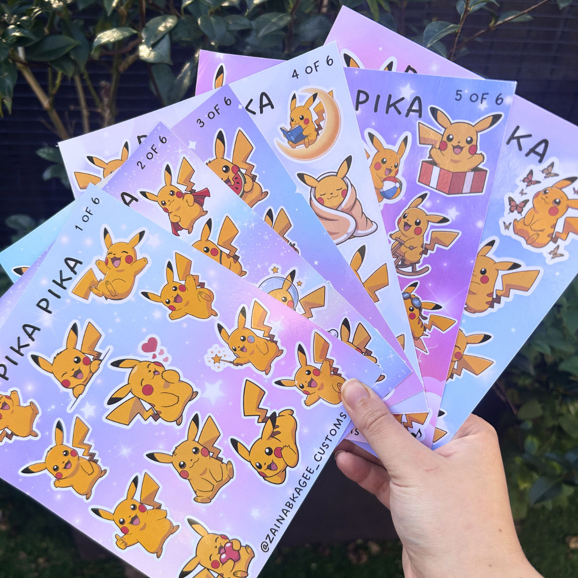 Pikachu Sticker Sheets - 6 different designs
