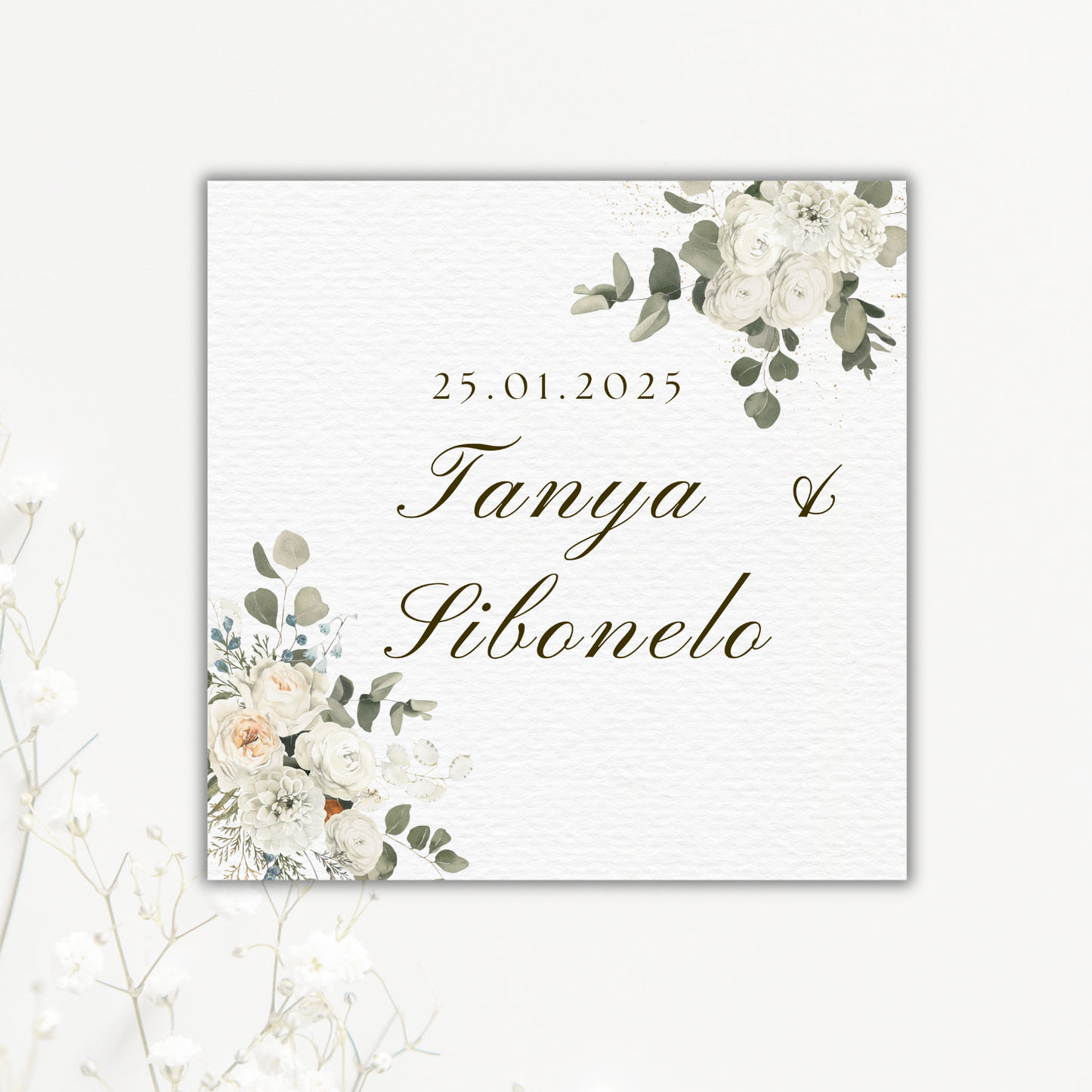 Textured White Floral Wedding Coaster