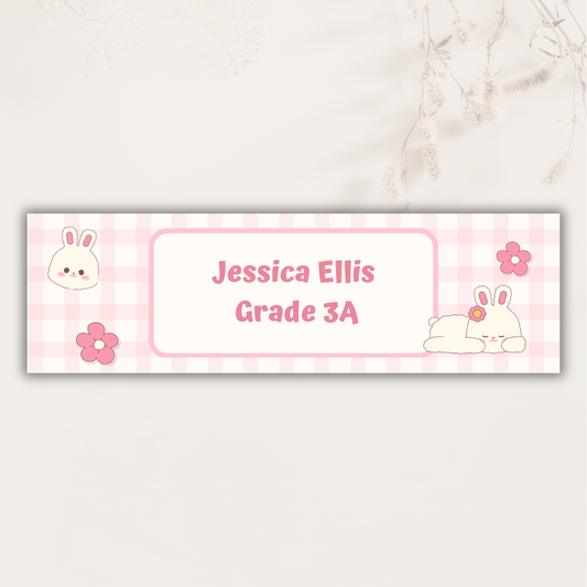 Gingham Bunny Personalised Labels- 20 Pack