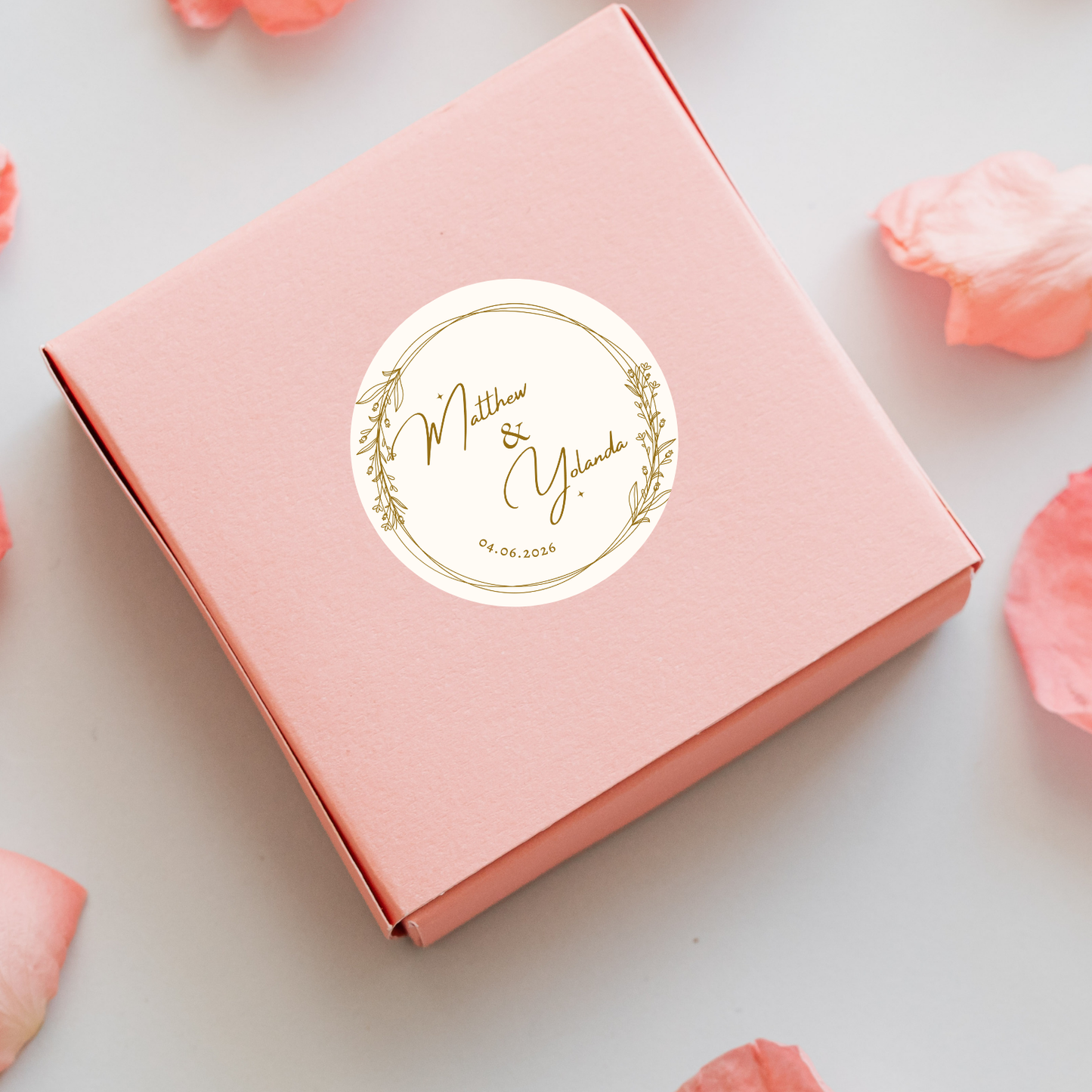 Personalised Wedding Sticker-Beige and Gold Wreath