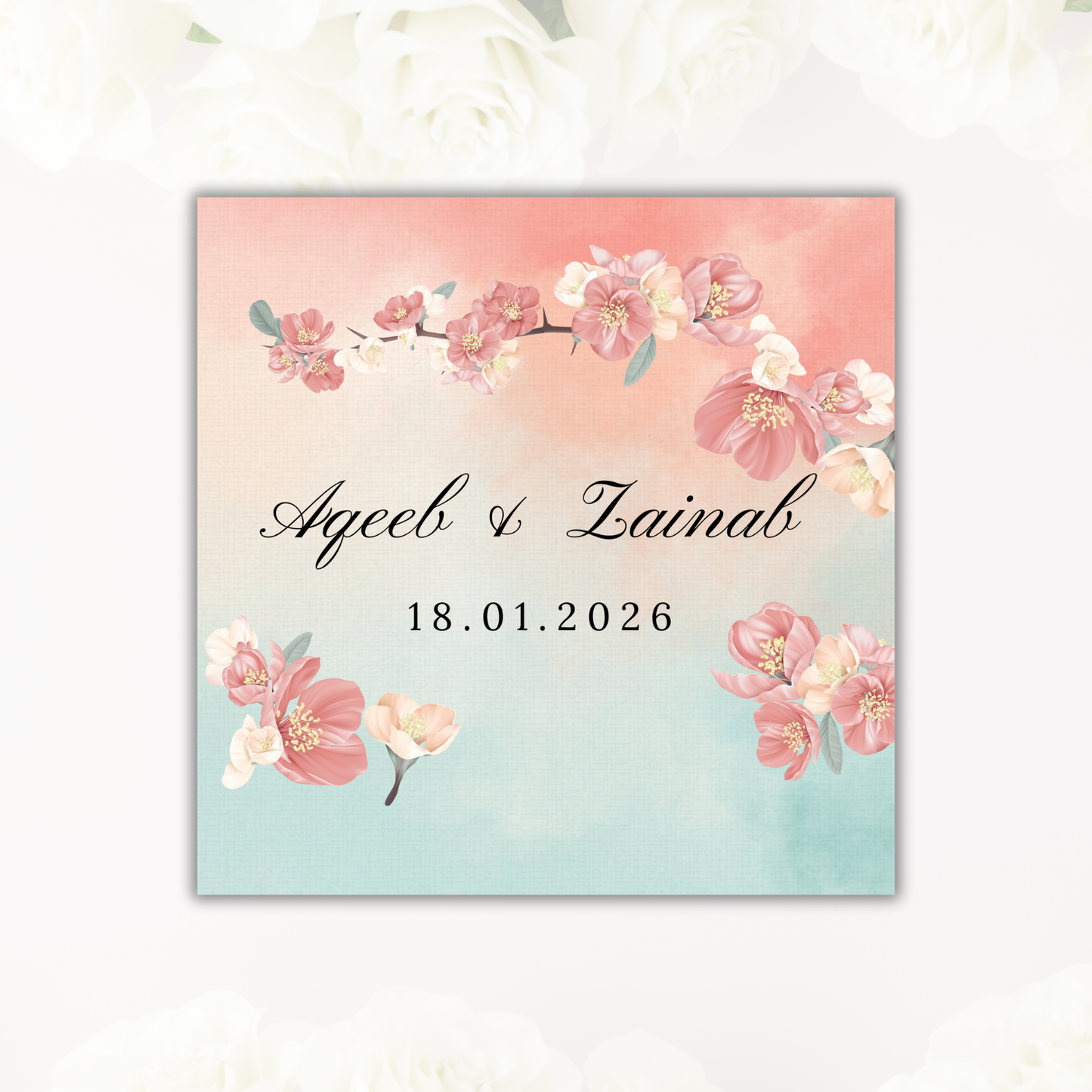 Textured Floral Watercolour Wedding Coaster - Circle and Square