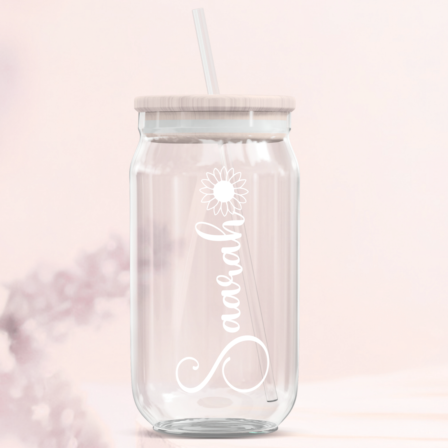 Personalised Name Decal  Glass Can Tumbler - Floral