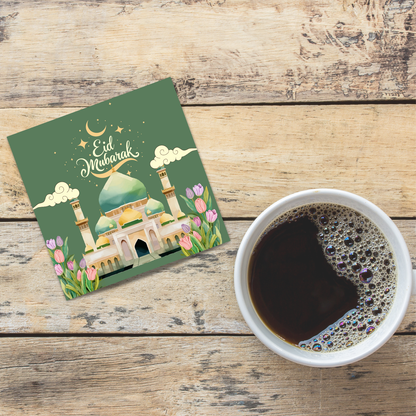 Watercolour Tulips Eid Mubarak Coaster