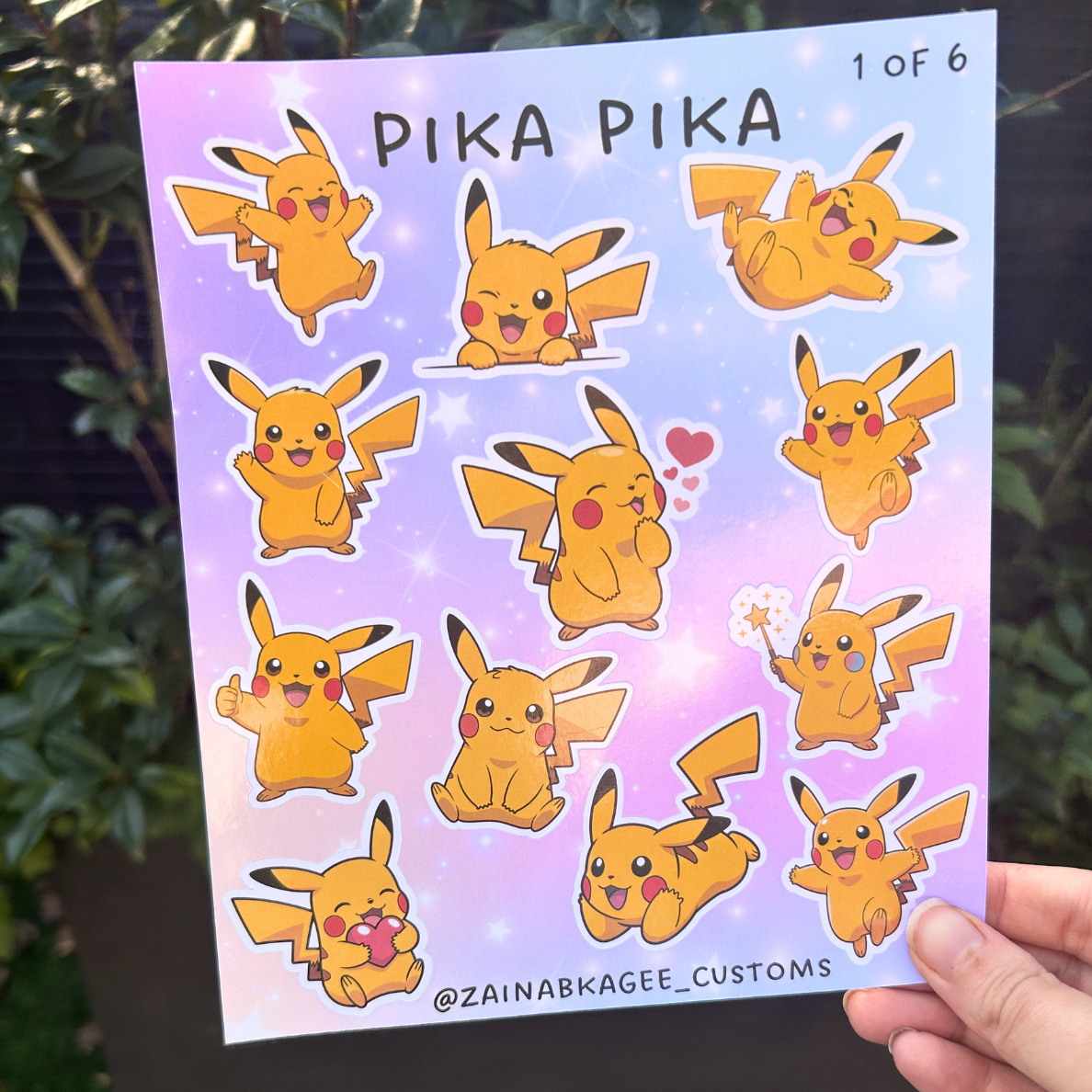 Pikachu Sticker Sheets - 6 different designs