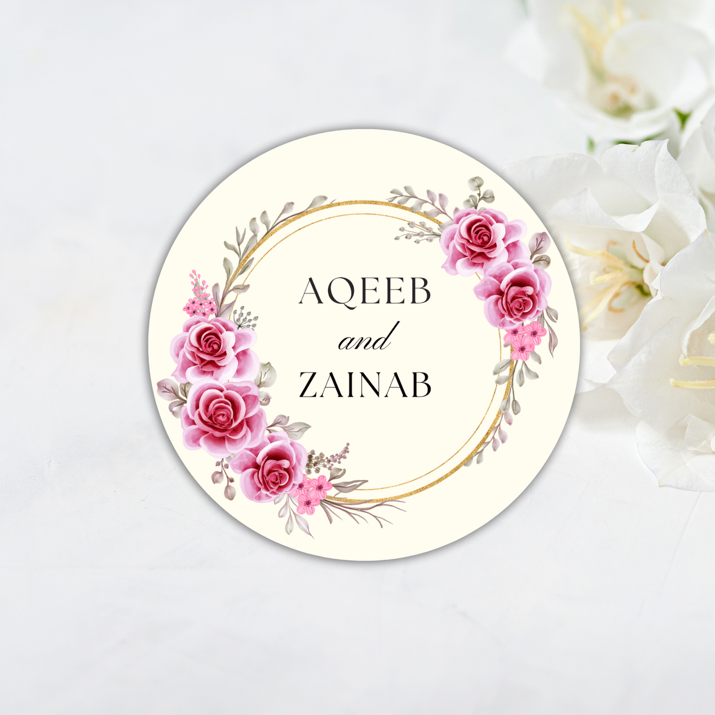 Wedding Sticker - Bold Pink Floral with Gold