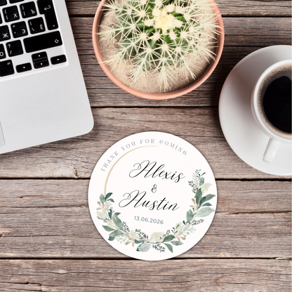 Green Wreath Wedding Coaster