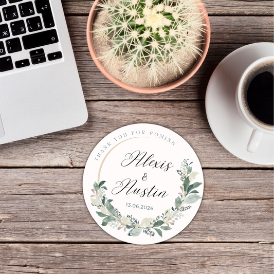 Green Wreath Wedding Coaster