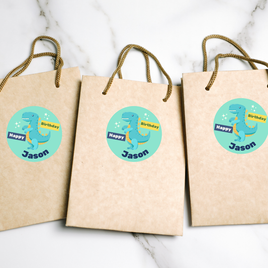 Custom Kids Dinosaur Birthday Labels | Party Favour Stickers