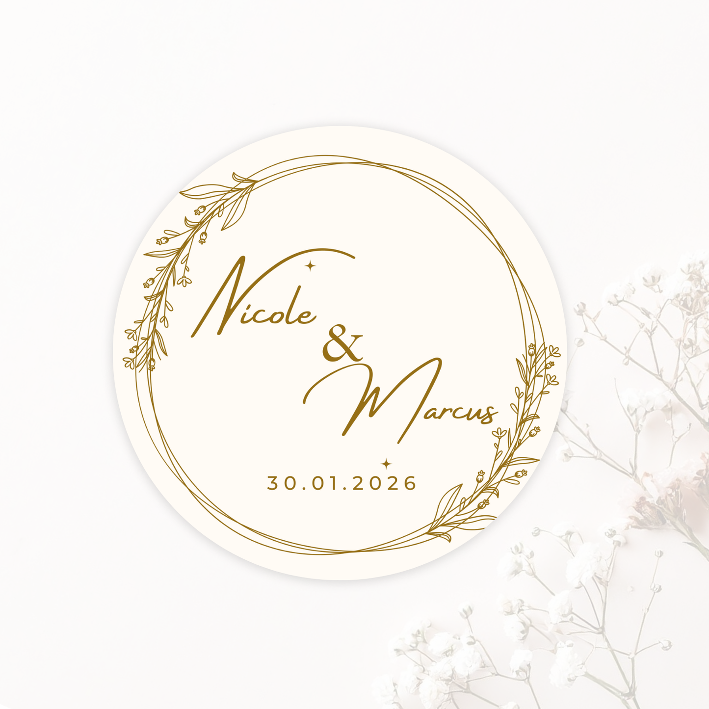 Wedding Sticker- Gold Wreath