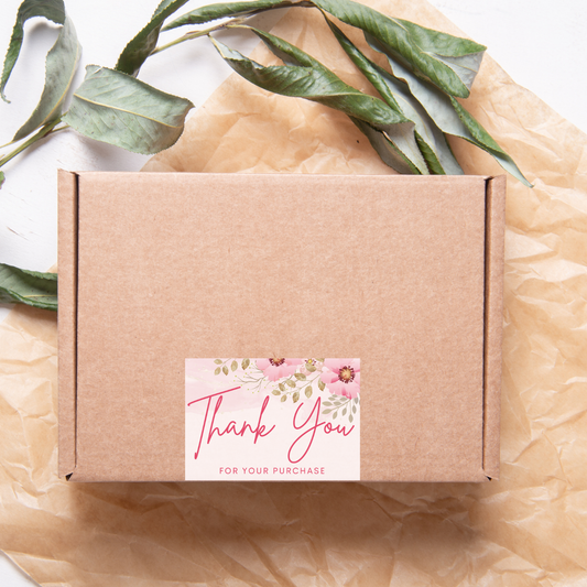 Pink Floral Thank You Packaging Sticker | Add Your Business name & QR Code