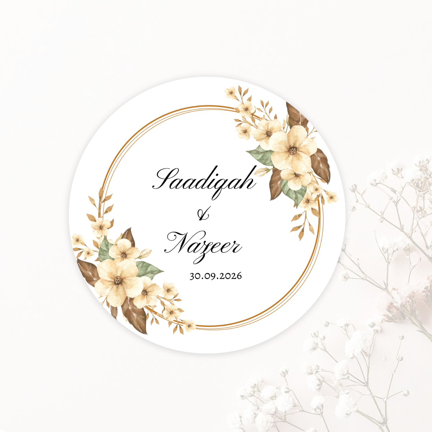 Wedding Sticker- Yellow Floral with Gold