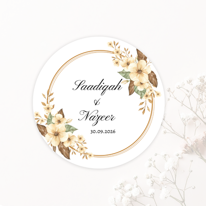 Wedding Sticker- Yellow Floral with Gold