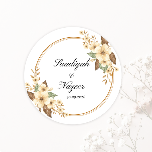 Wedding Sticker- Yellow Floral with Gold