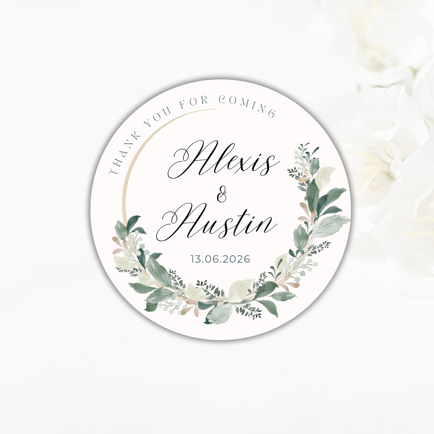 Personalised Wedding Sticker- Green Wreath