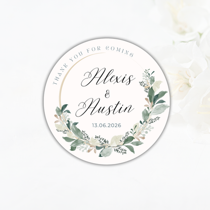 Personalised Wedding Sticker- Green Wreath