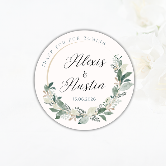 Personalised Wedding Sticker- Green Wreath