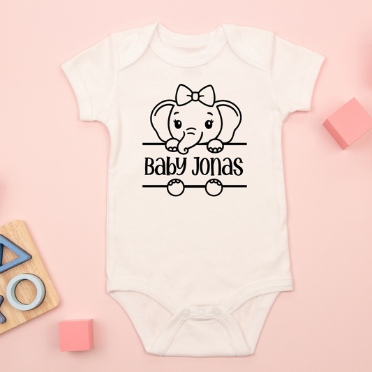 Peekaboo Elephant with Bow Baby Onesie