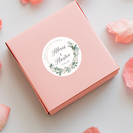 Personalised Wedding Sticker- Green Wreath