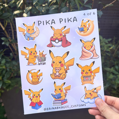 Pikachu Sticker Sheets - 6 different designs