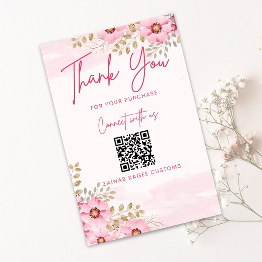 Pink Floral Thank You Packaging Sticker | Add Your Business name & QR Code