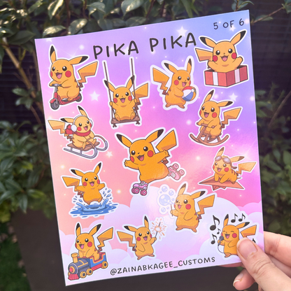 Pikachu Sticker Sheets - 6 different designs