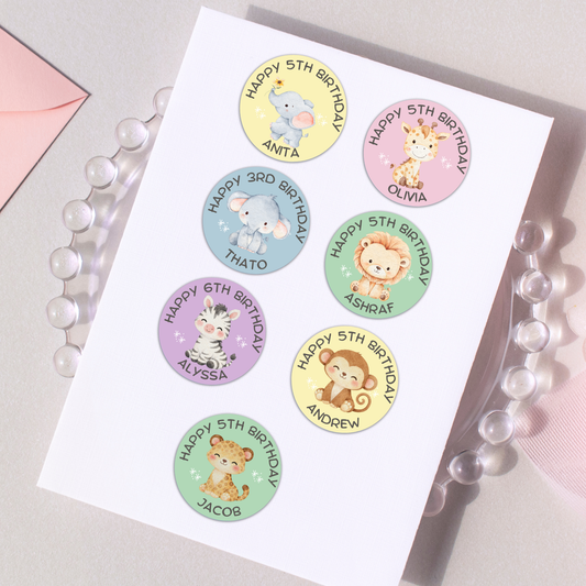 Custom Happy Birthday Stickers| Watercolour Animals