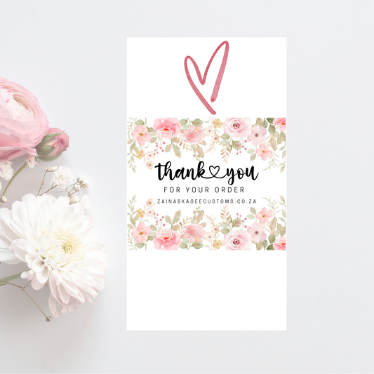 Pink Floral Thank You Packaging Sticker | Add Your Business Name