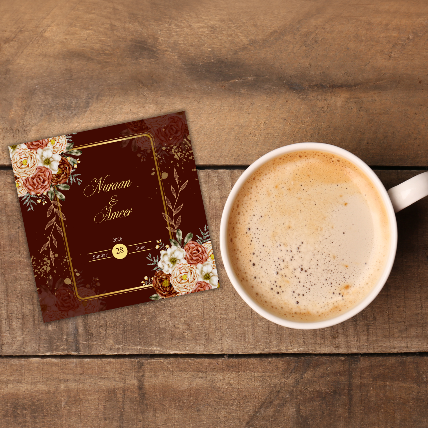 Burgundy Floral Wedding Coaster