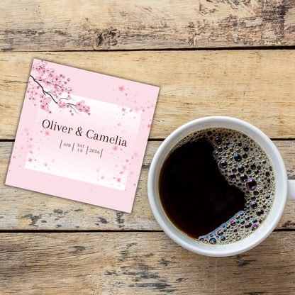 Pink Cherry Blossom Wedding Coaster