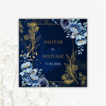 Dark Blue Floral and Gold Wedding Coaster