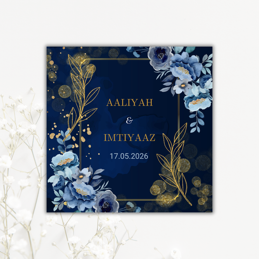Dark Blue Floral and Gold Wedding Coaster