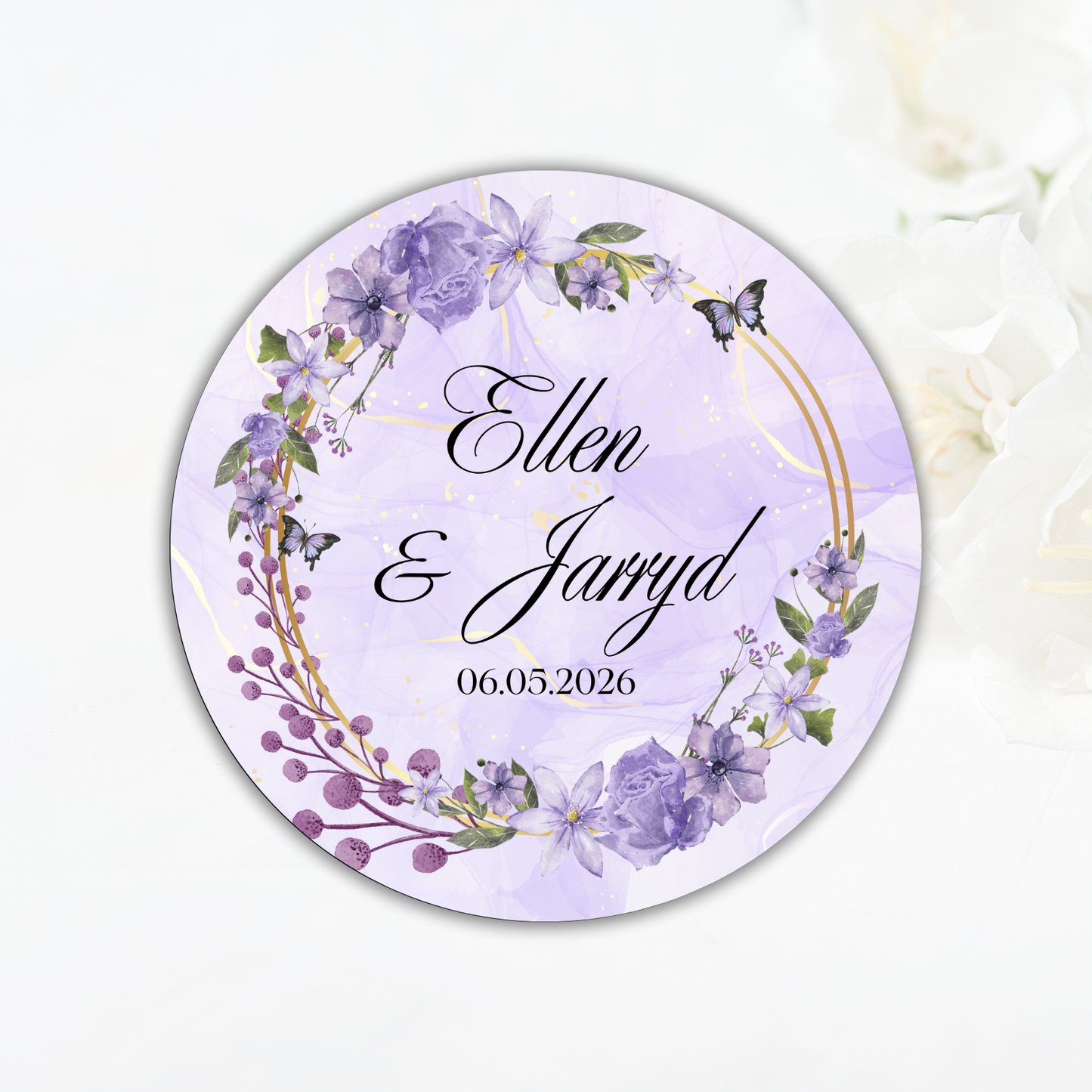 Wedding Sticker-Purple and White Floral