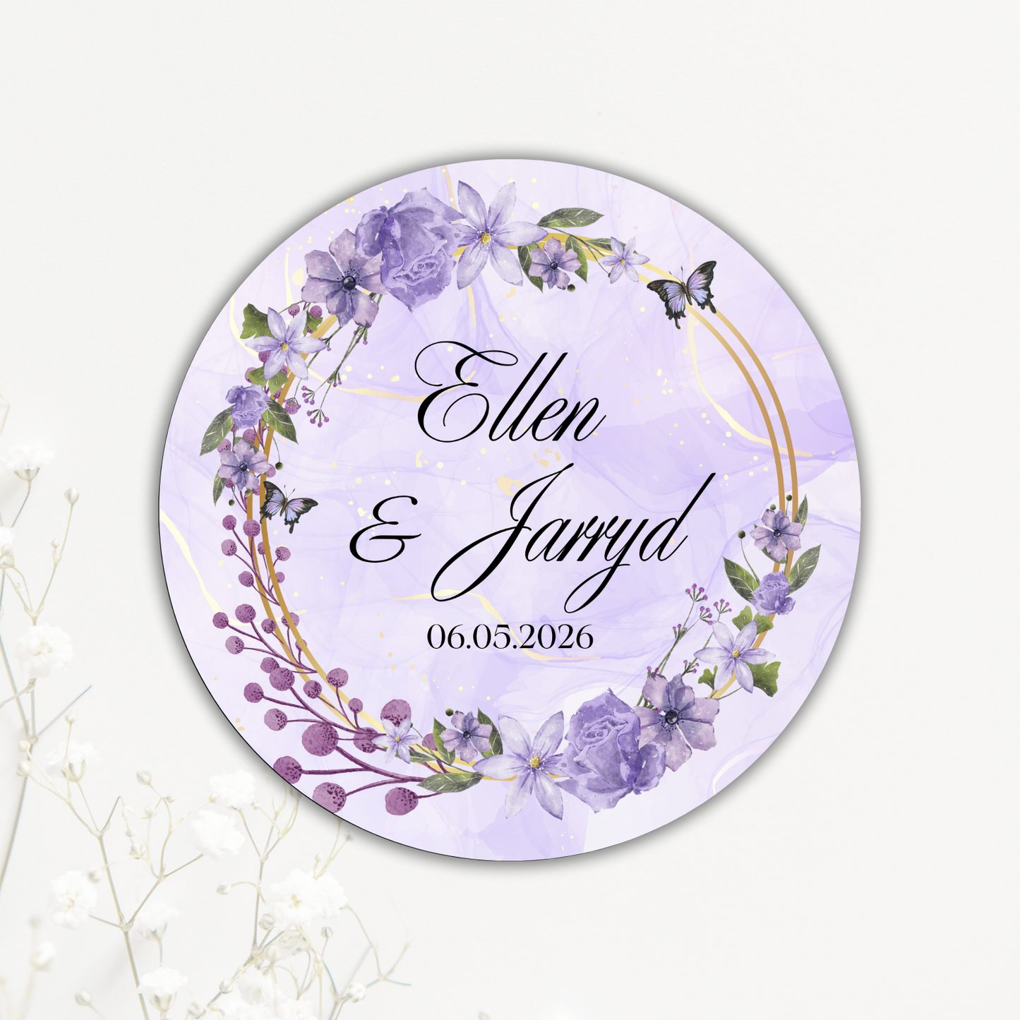 Purple Butterfly and Floral Wedding Coaster