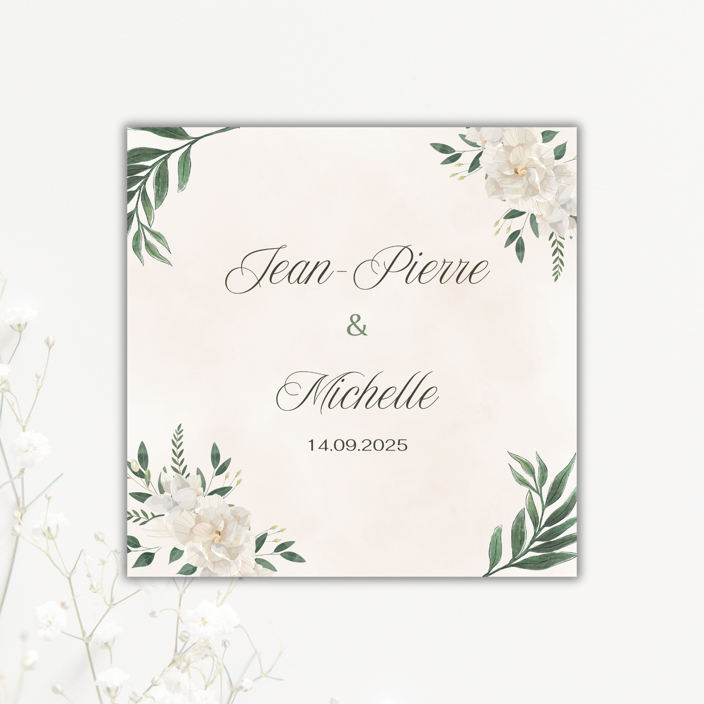 White and Green Floral Wedding Coaster