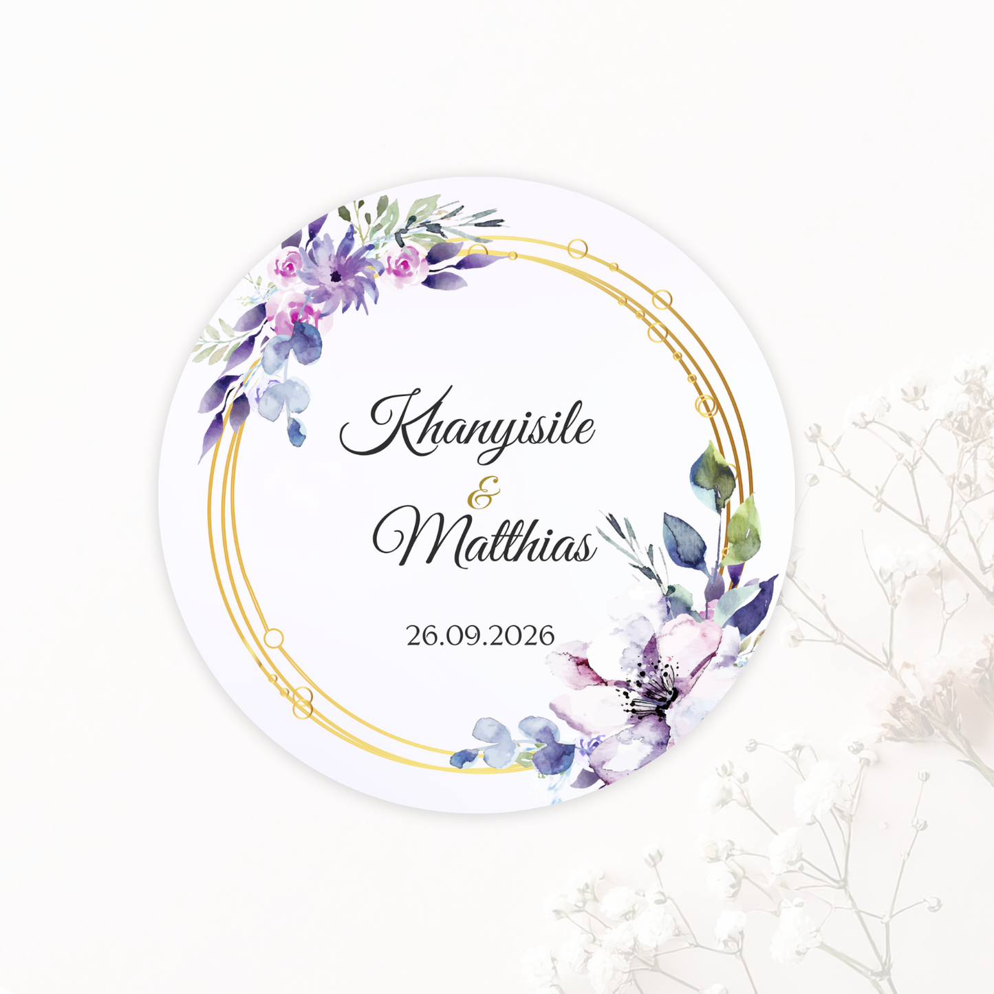 Wedding Sticker-Purple and White Floral
