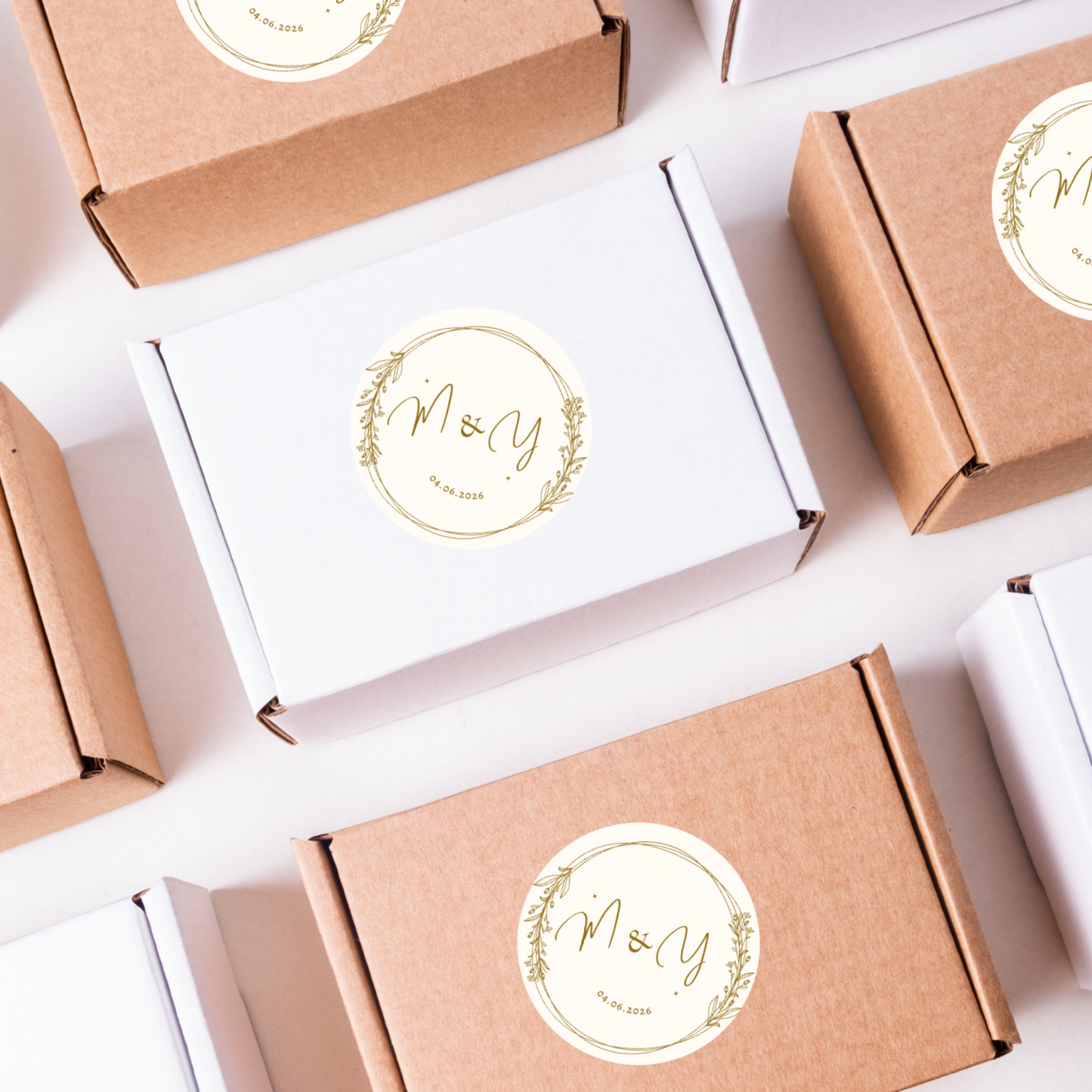 Personalised Wedding Sticker- Gold wreath (Initials only)