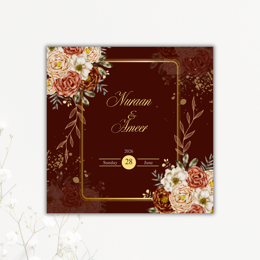 Burgundy Floral Wedding Coaster