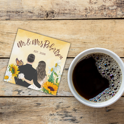 Mr and Mrs Sunflower Wedding Coaster
