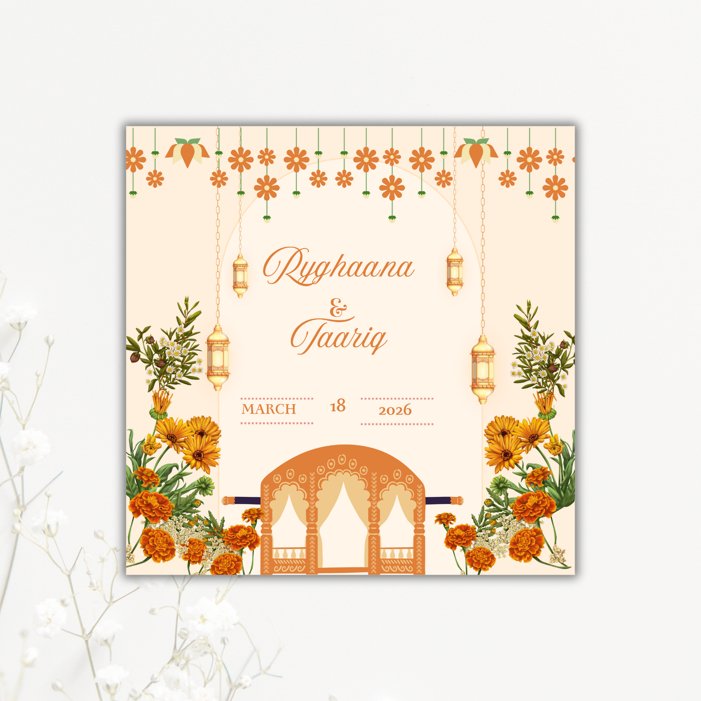 Ornate Orange Floral Wedding Coaster